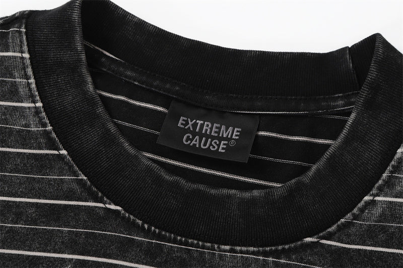 Irregular Patchwork Stripe Oversized T-Shirt | Vintage Acid Wash Retro Tee
