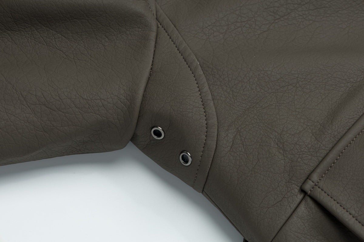 Veste en simili cuir et fourrure, bomber oversize à col sherpa