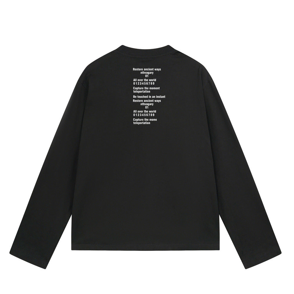 Long Sleeve Crewneck T-Shirt – Oversized Fit with Letter Print, Men's Streetwear
