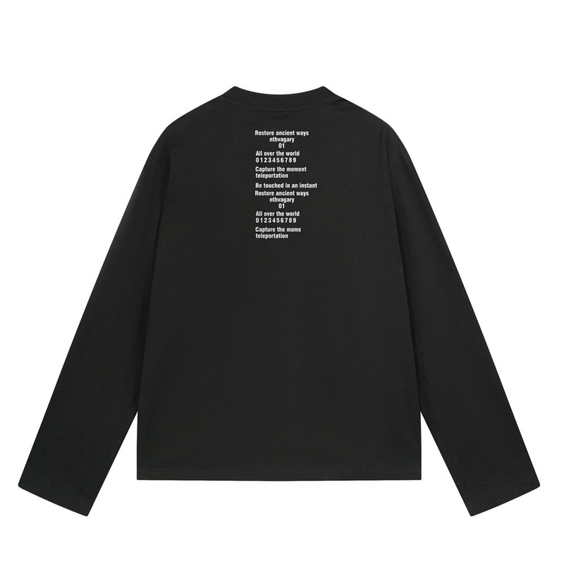 Long Sleeve Crewneck T-Shirt – Oversized Fit with Letter Print, Men's Streetwear
