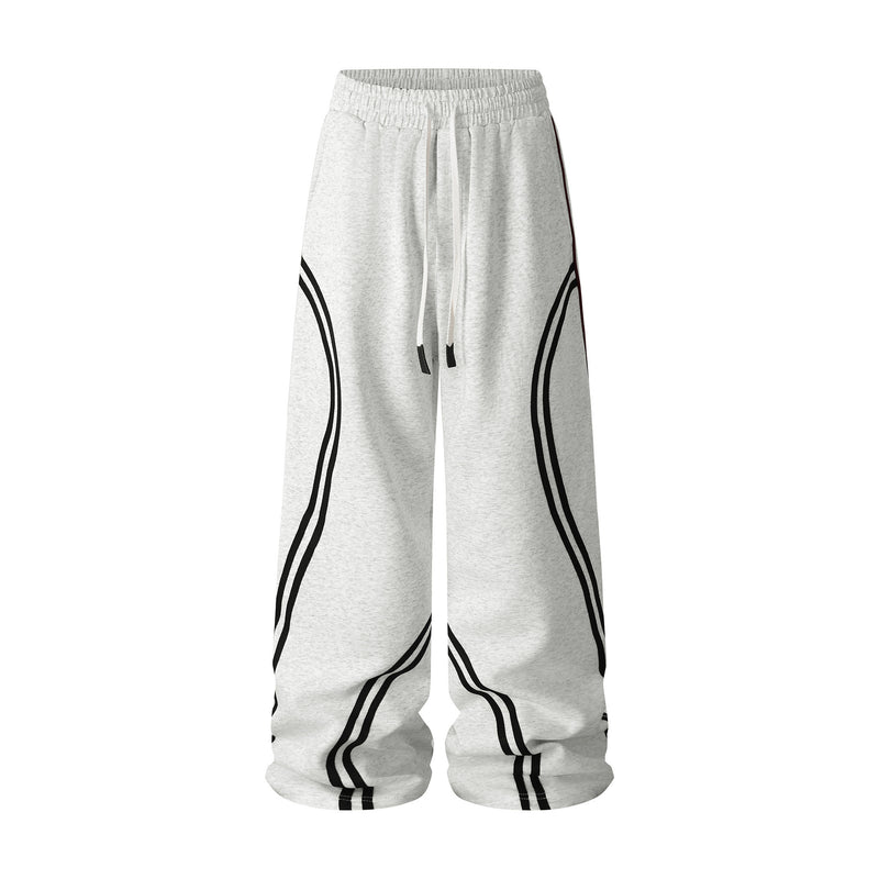 Pantalon de survêtement baggy à jambes larges avec détail rayé incurvé – Style streetwear hip-hop