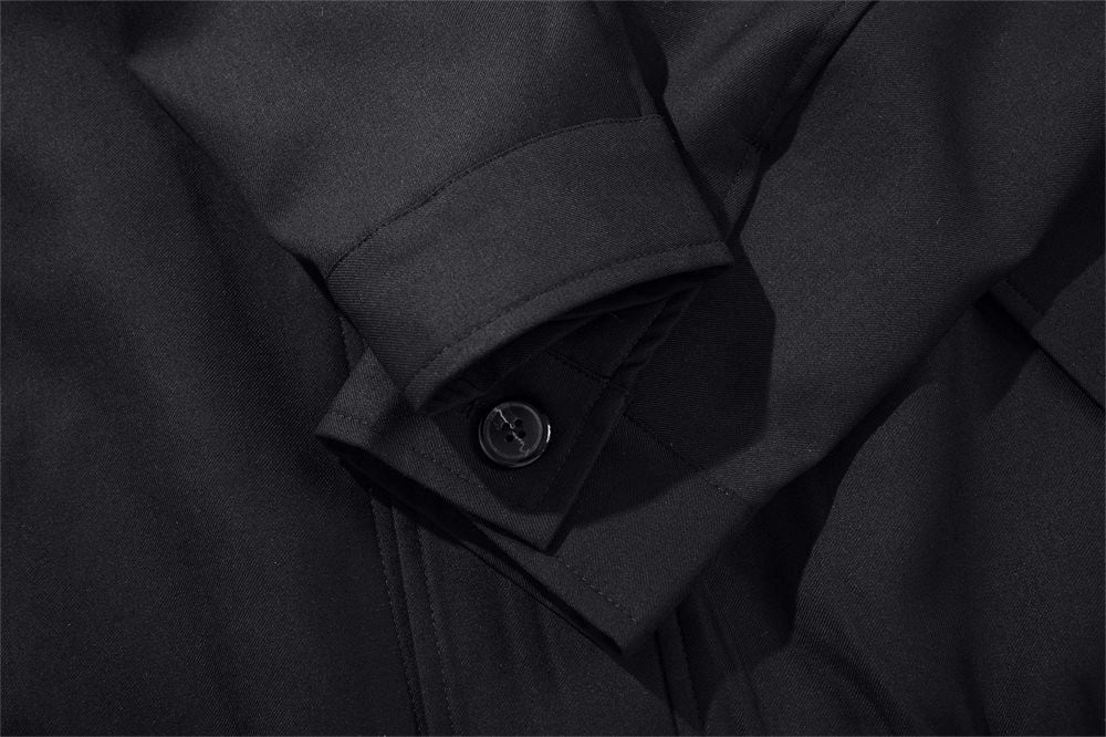 Men's Black Bomber Jacket with Striped Layered Collar