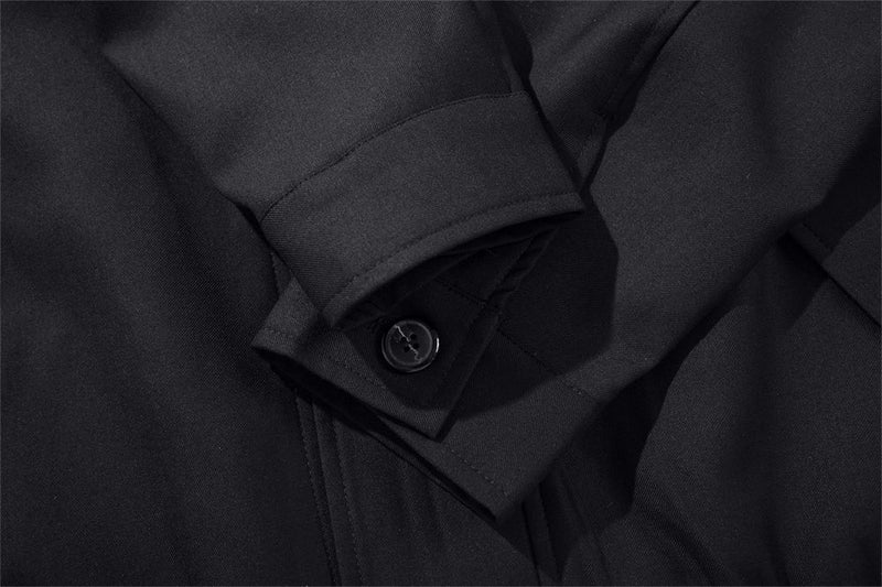 Men's Black Bomber Jacket with Striped Layered Collar