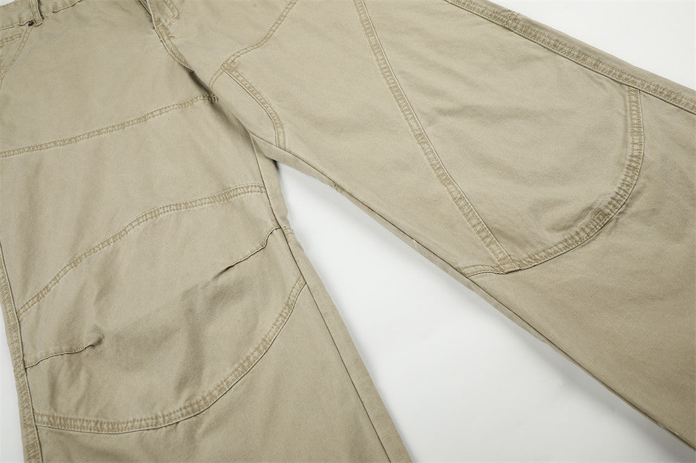 Wide-Leg Cargo Pants with Deconstructed Patchwork Seam Detail
