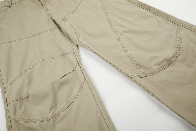 Wide-Leg Cargo Pants with Deconstructed Patchwork Seam Detail