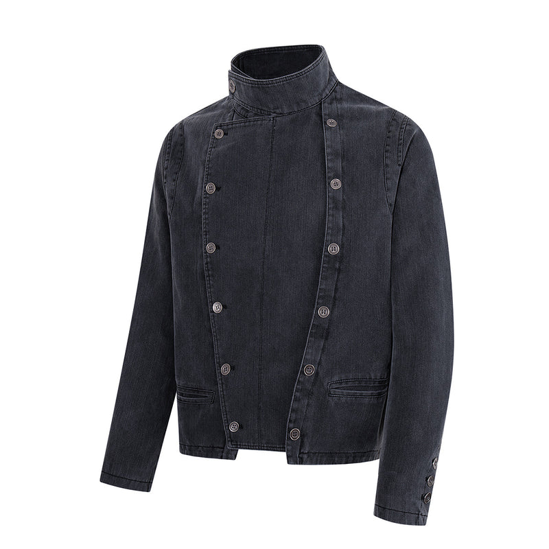 Asymmetrische Jeansjacke mit doppeltem Knopfverschluss – Vintage-Workwear-Stil