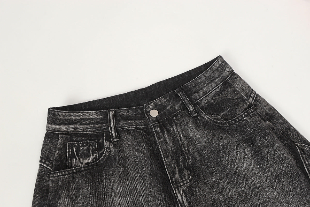 Jean baggy noir déchiré – Pantalon en denim délavé à jambe large