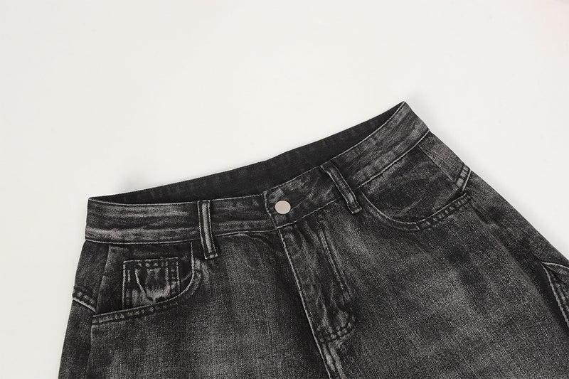 Jean baggy noir déchiré – Pantalon en denim délavé à jambe large