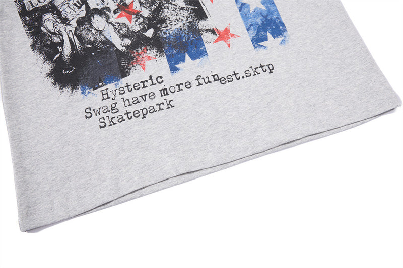 Men's Graphic Long Sleeve T-Shirt – Stars & Stripes Skatepark Print, Mock Neck