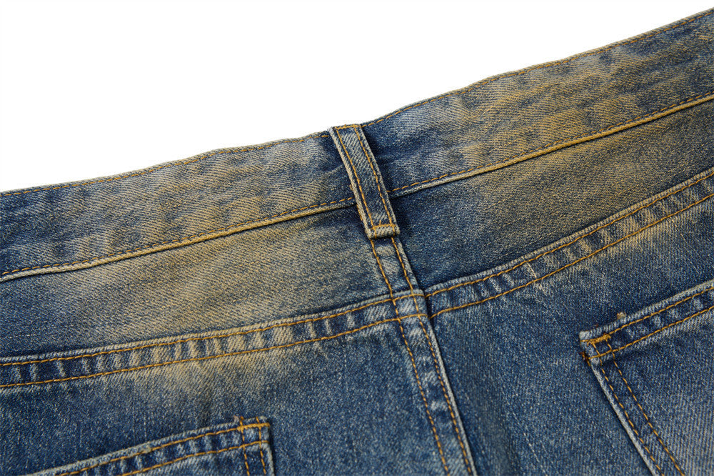 Men's Distressed Flare Jeans – Vintage Mud-Dye Wide Leg Denim