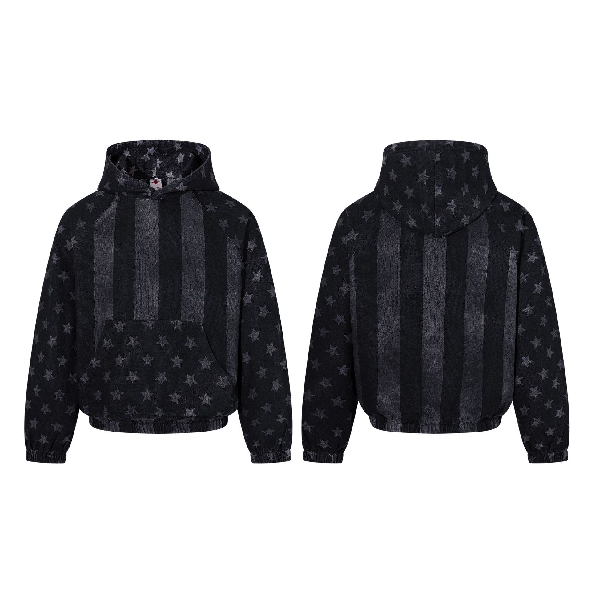 American Flag Denim Hoodie – Acid-Washed Vintage Stars & Stripes Pullover