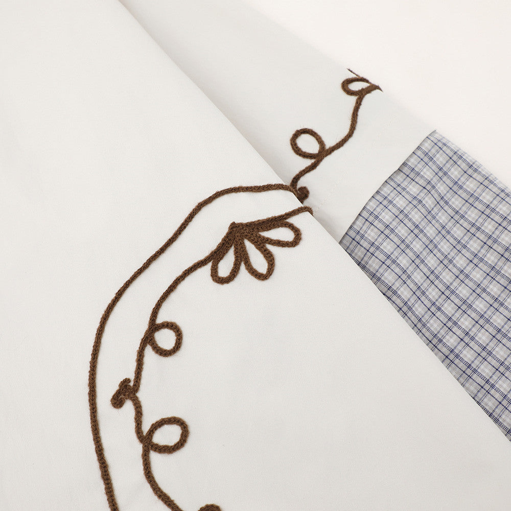 Embroidered Patchwork Plaid Long Sleeve Shirt – Oversized Floral Vine Design