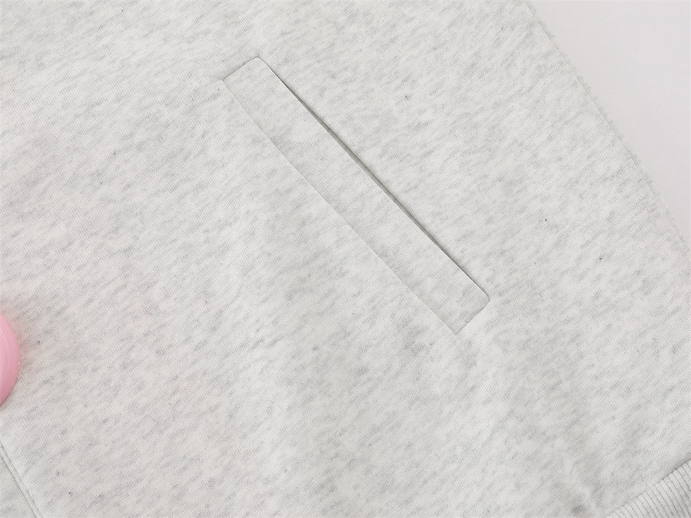 Demon Horn Hoodie – Oversized Button-Front Sweatshirt with 3-Stripe Sleeve