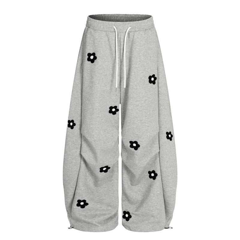 Pantalon de survêtement wide leg avec broderie florale intégrale et taille à cordon