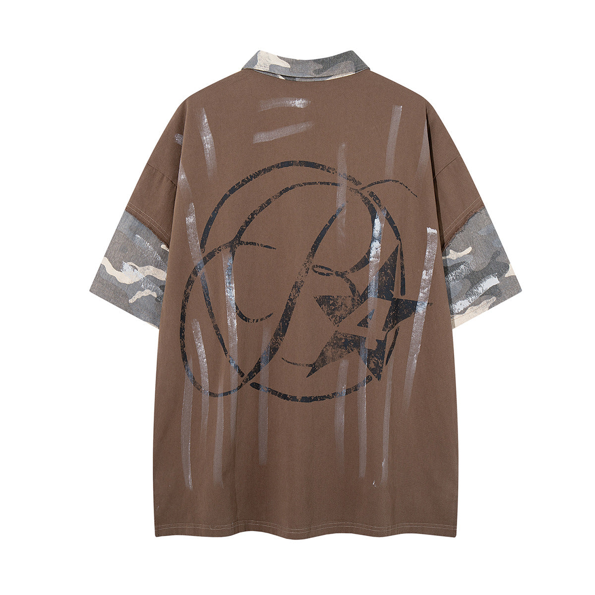 Chemise à manches courtes et col polo – Polo graffiti patchwork camouflage avec pinceau