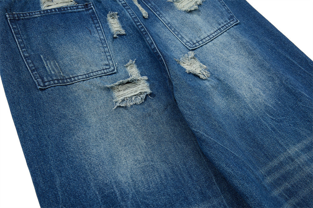 Wide-Leg Ripped Jeans – Men's Baggy Distressed Denim with Washed Finish