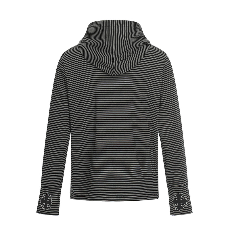 Sweat zippé à capuche rayé avec croix gothique et motif toile d'araignée