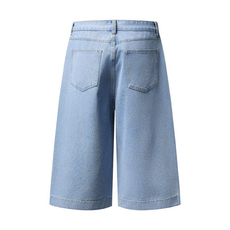 Wide-Leg Denim Shorts with Allover Rhinestone Detail – Men's Cropped Jean Shorts