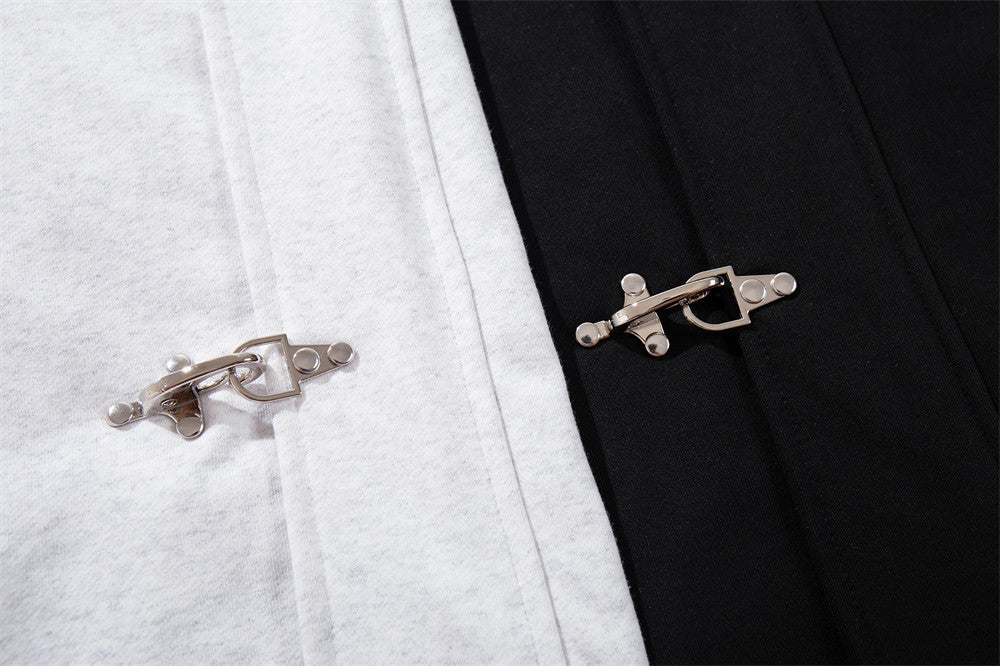 Men's Metal Clasp Hoodie & Wide-Leg Sweatpants Tracksuit Set