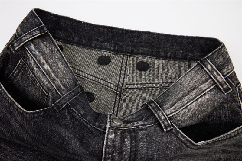 Wide-Leg Baggy Jeans – Washed Black Grey Vintage Straight-Cut Denim