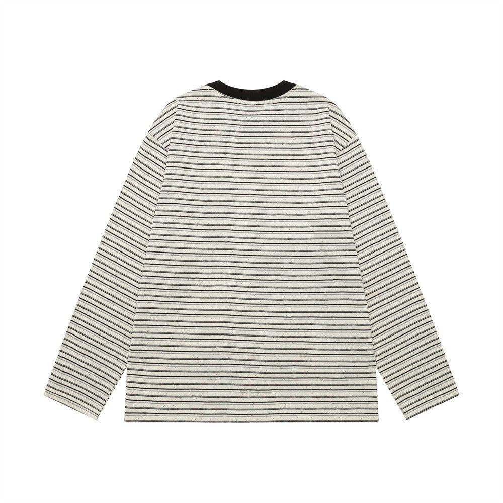 Gestreiftes Longsleeve mit Grafikprint – Retro-amerikanischer Schriftzug, Relaxed Fit