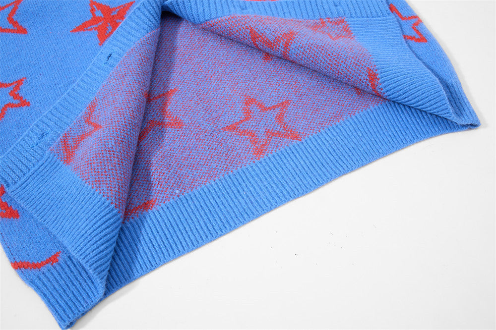 Gilet en maille à motif étoiles intégral – Coupe décontractée boutonnée