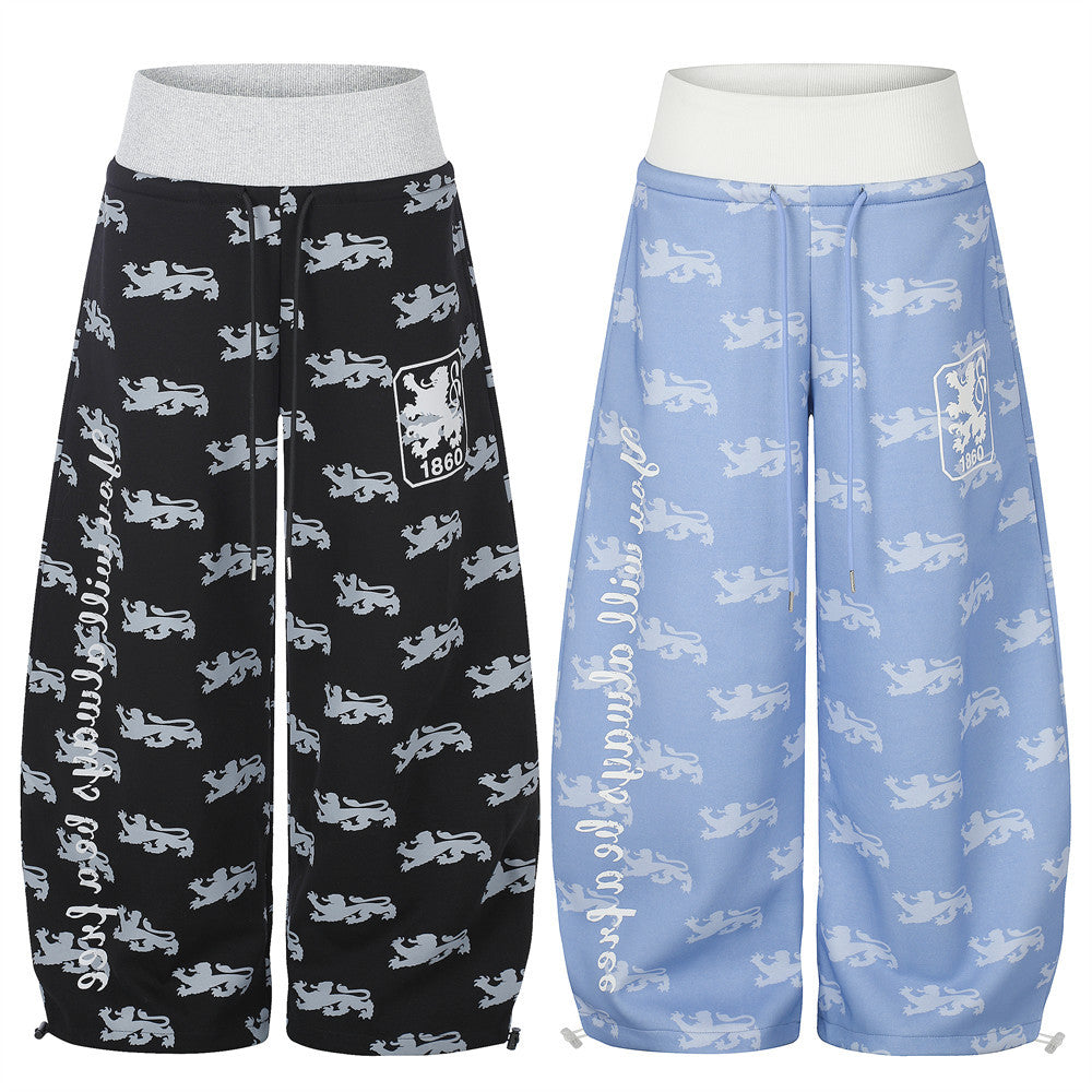 Pantalon de survêtement large imprimé lions, avec bande contrastante taille haute