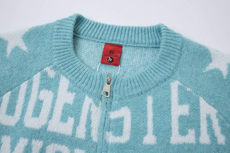 Gilet-pull zippé en maille jacquard avec imprimé lettres