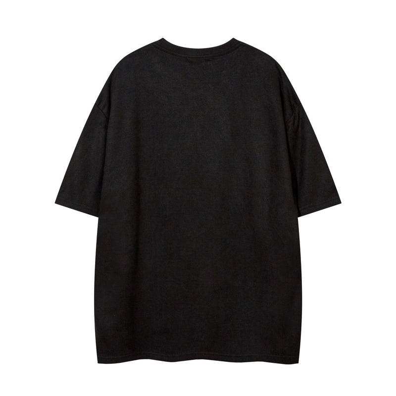 Men's Oversized Suede-Finish Thorn Embroidery Short Sleeve T-Shirt