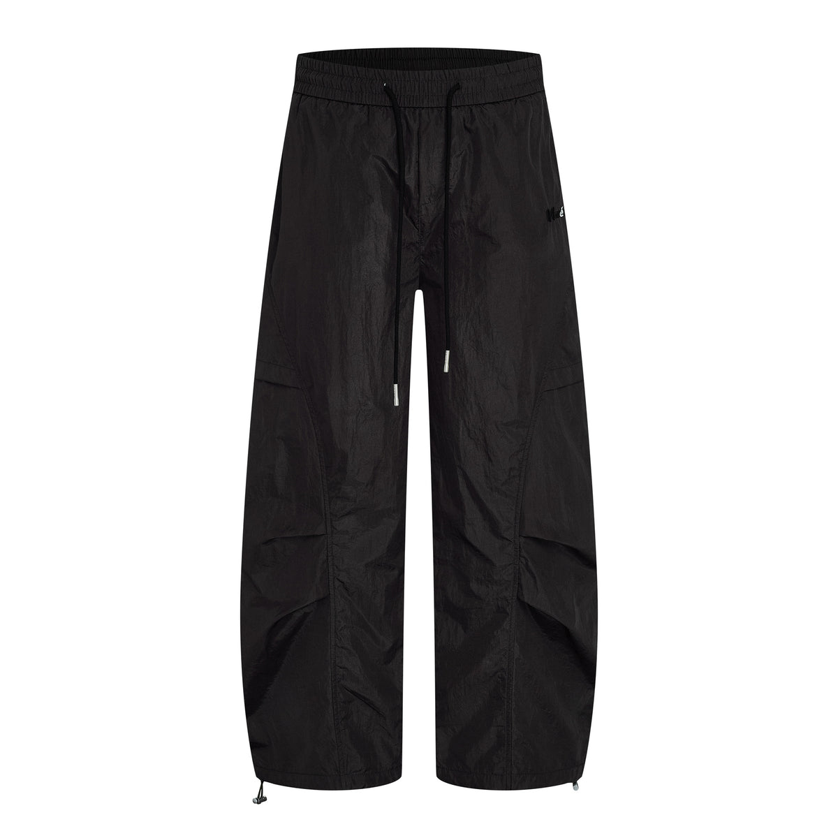 Wide-Leg Parachute Cargo Pants – Oversized Crinkle Nylon Drawstring Trousers