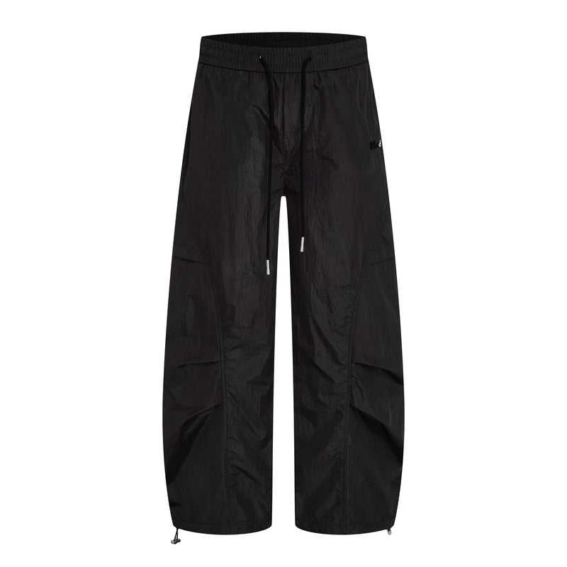 Wide-Leg Parachute Cargo Pants – Oversized Crinkle Nylon Drawstring Trousers