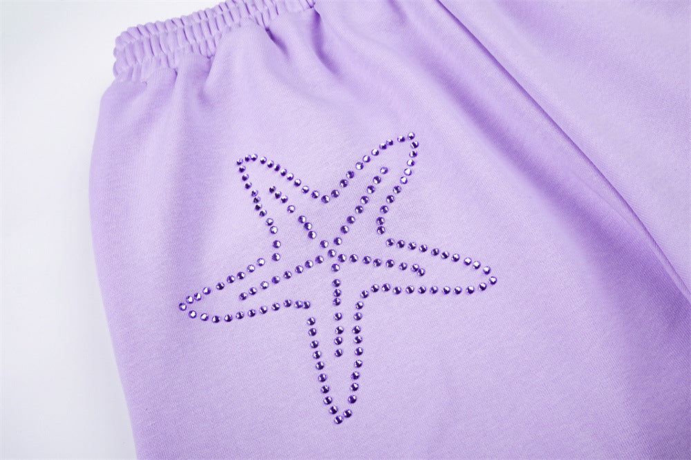 Wide-Leg Sweatpants with Rhinestone Letter Graphic – Oversized Fit
