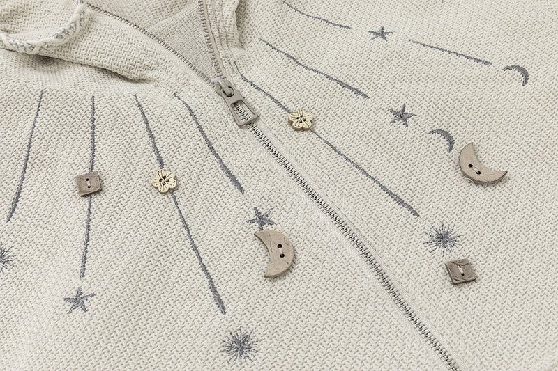 Celestial Moon & Star Embroidered Zip-Up Hoodie Jacket with Hanging Charms