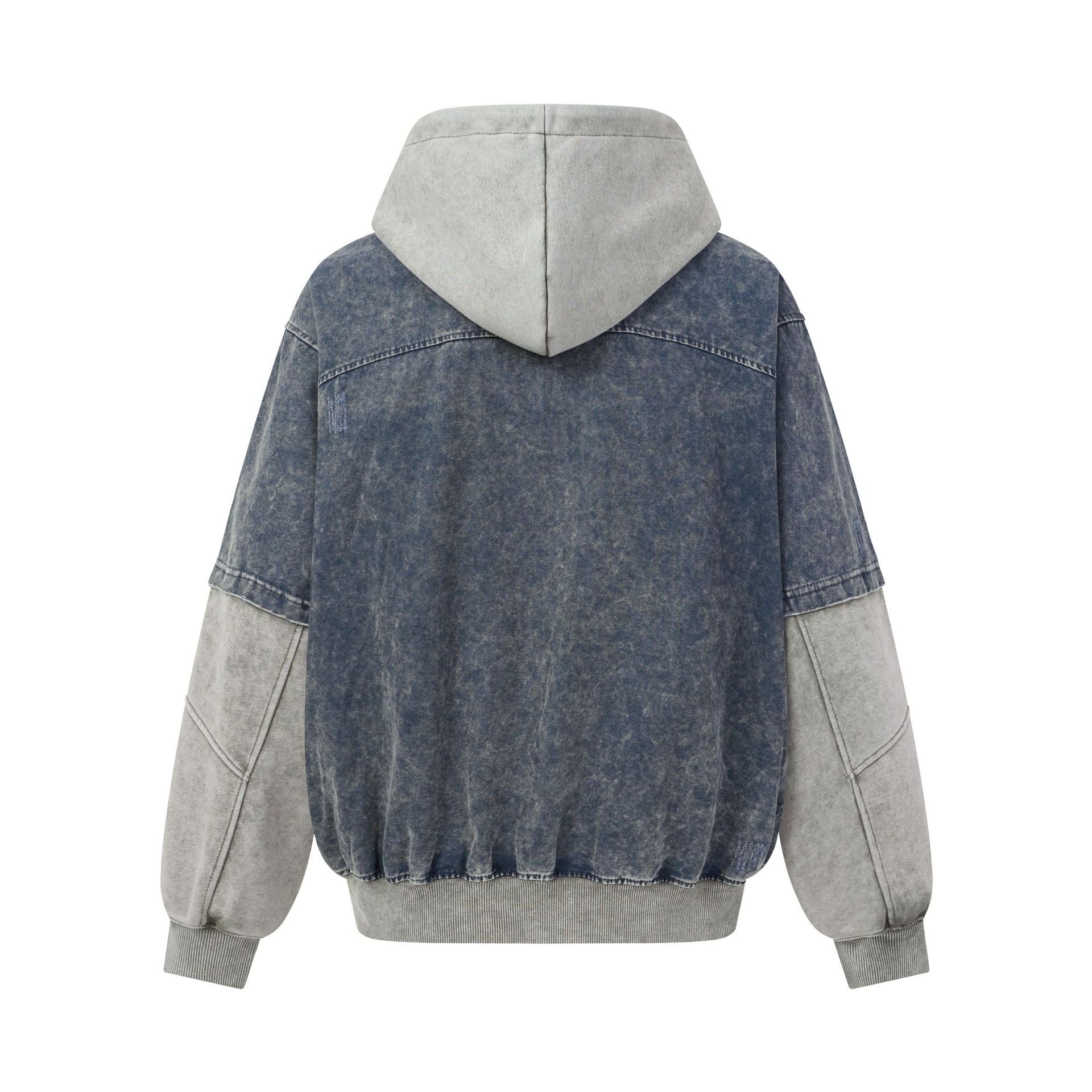 Chaqueta bomber con capucha y lavado ácido en dos tonos – Efecto falso conjunto oversize