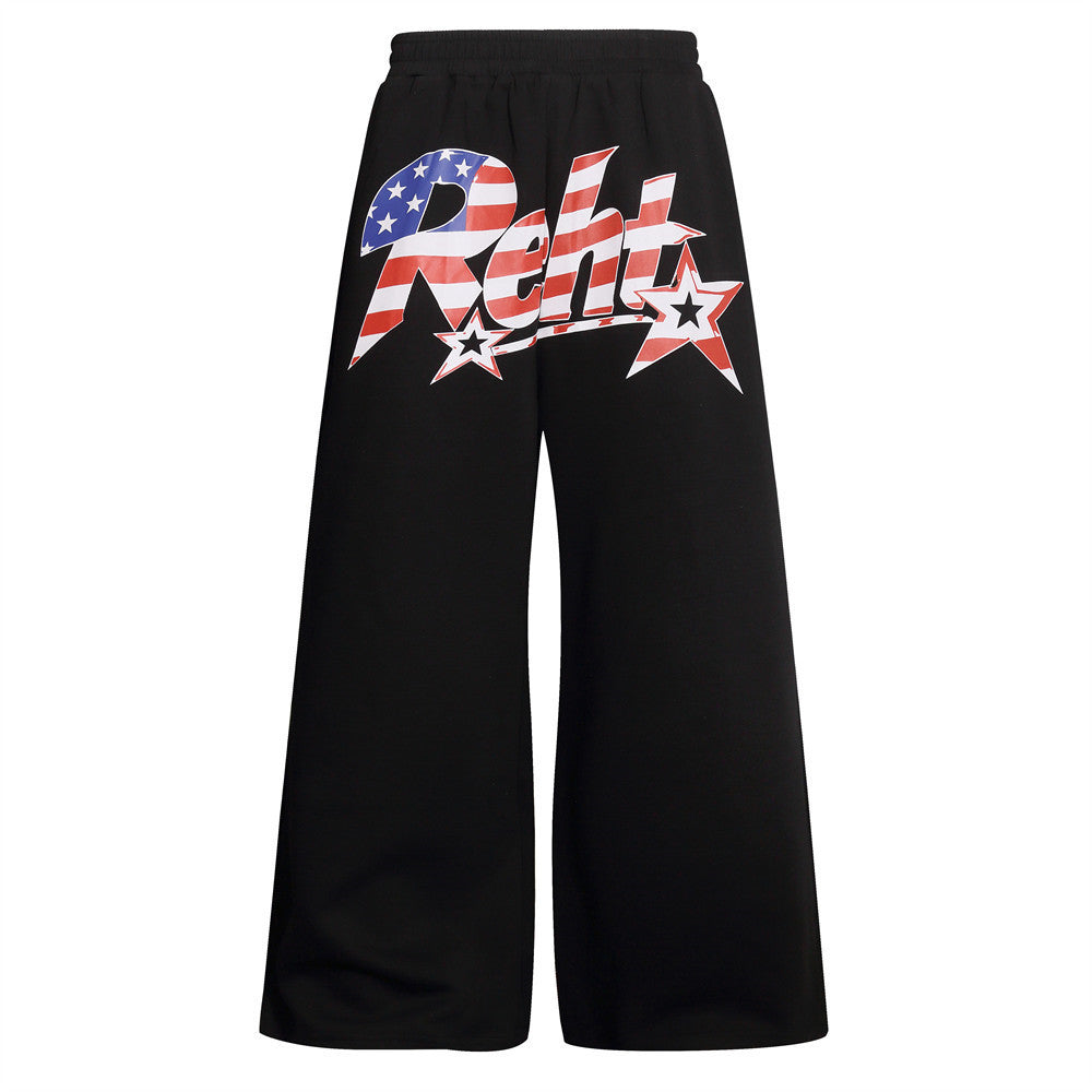 Men's American Flag Graphic Wide-Leg Sweatpants – Oversized Street Style