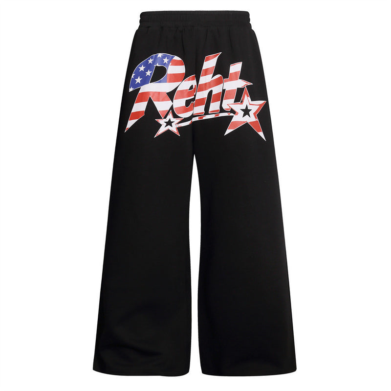 Men's American Flag Graphic Wide-Leg Sweatpants – Oversized Street Style