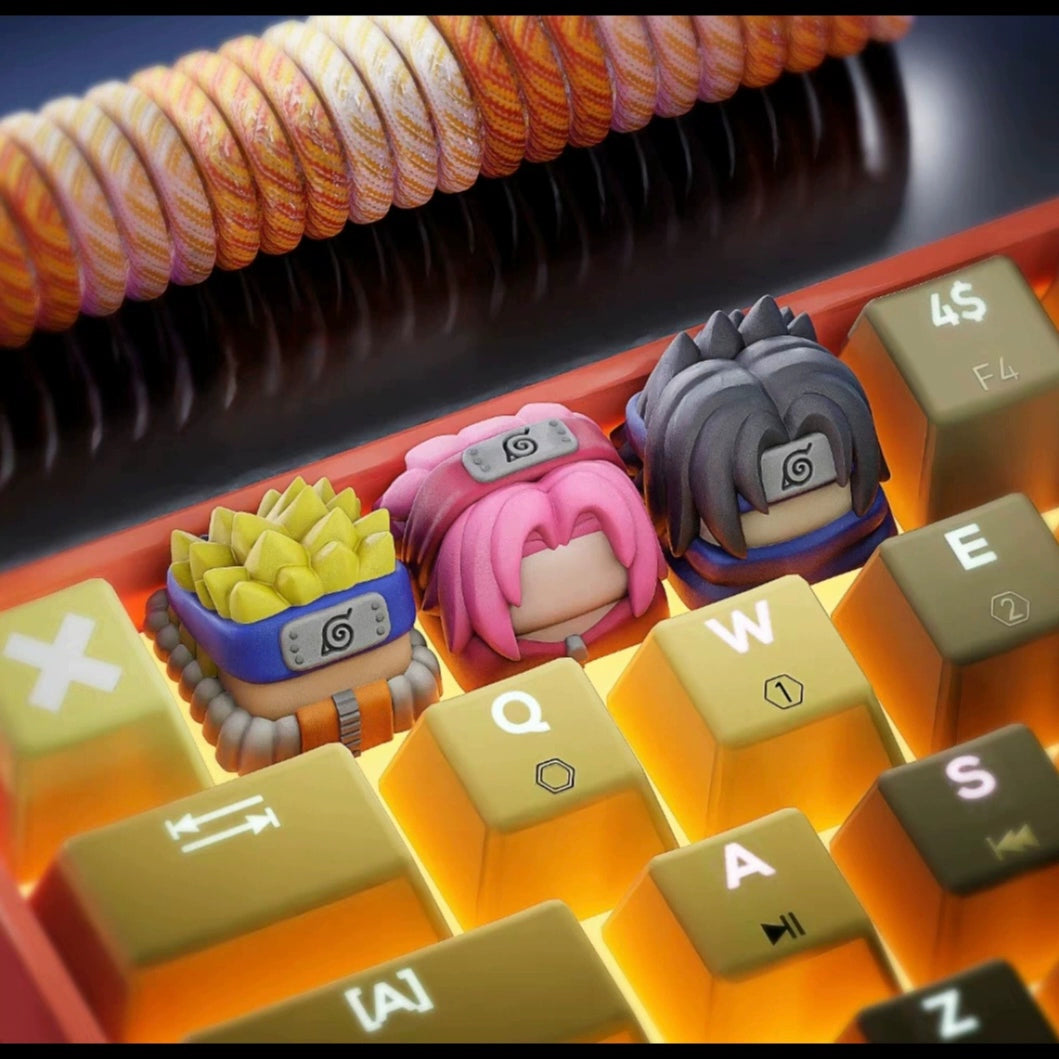 Naruto Keycaps Set – Naruto, Sakura, and Sasuke | Custom Mechanical Keyboard Keycaps