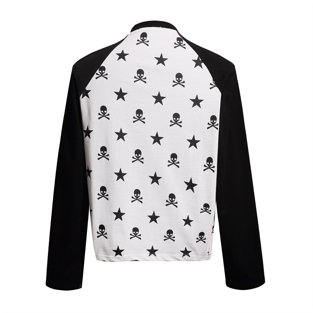 Skull & Star Print Raglan Long Sleeve Graphic Tee – Hip-Hop Color Block