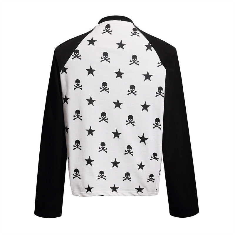 Skull & Star Print Raglan Long Sleeve Graphic Tee – Hip-Hop Color Block