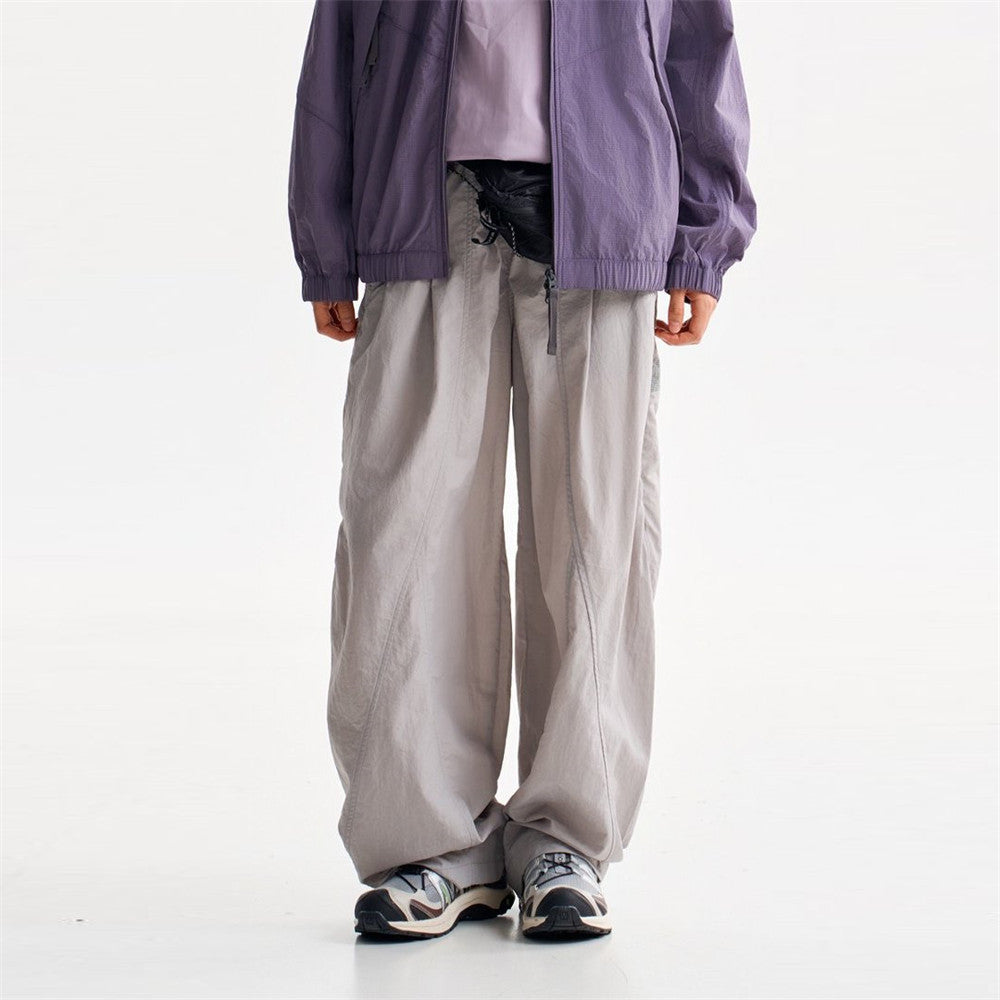 Baggy Wide-Leg Parachute Pants – Unisex Drawstring Jogger with Elastic Waist