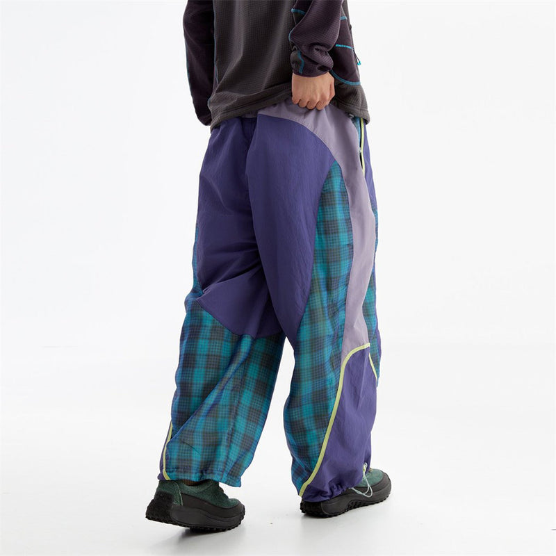 Men's Plaid Patchwork Baggy Pants – Windproof Water-Resistant Drawstring Ankle