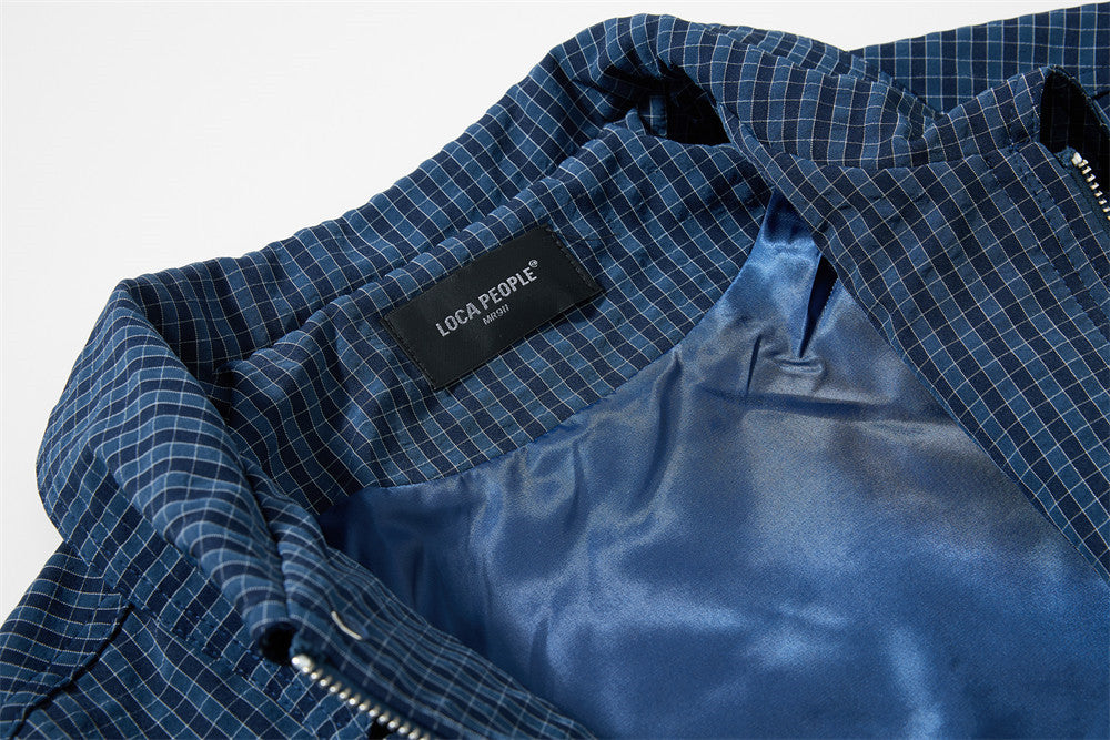 Mens Plaid Suit Jacket Oversized Harrington Streetwear Coat