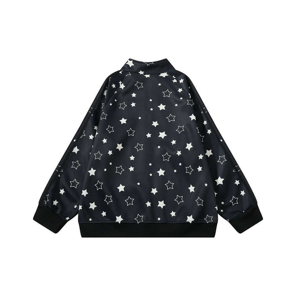 Veste zippée sportive à col montant et imprimé étoiles — Survêtement streetwear oversize