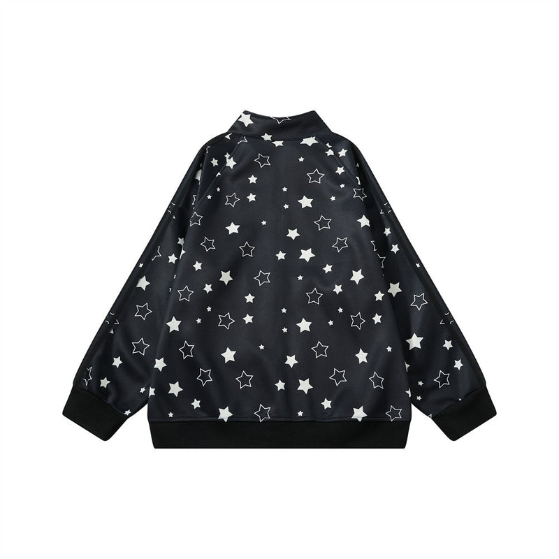 Veste zippée sportive à col montant et imprimé étoiles — Survêtement streetwear oversize