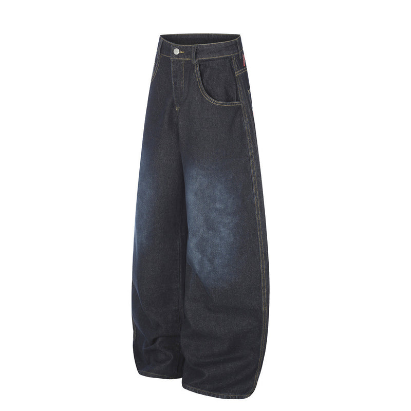 Jean barrel large pour homme – Denim punk streetwear oversize avec motif au dos