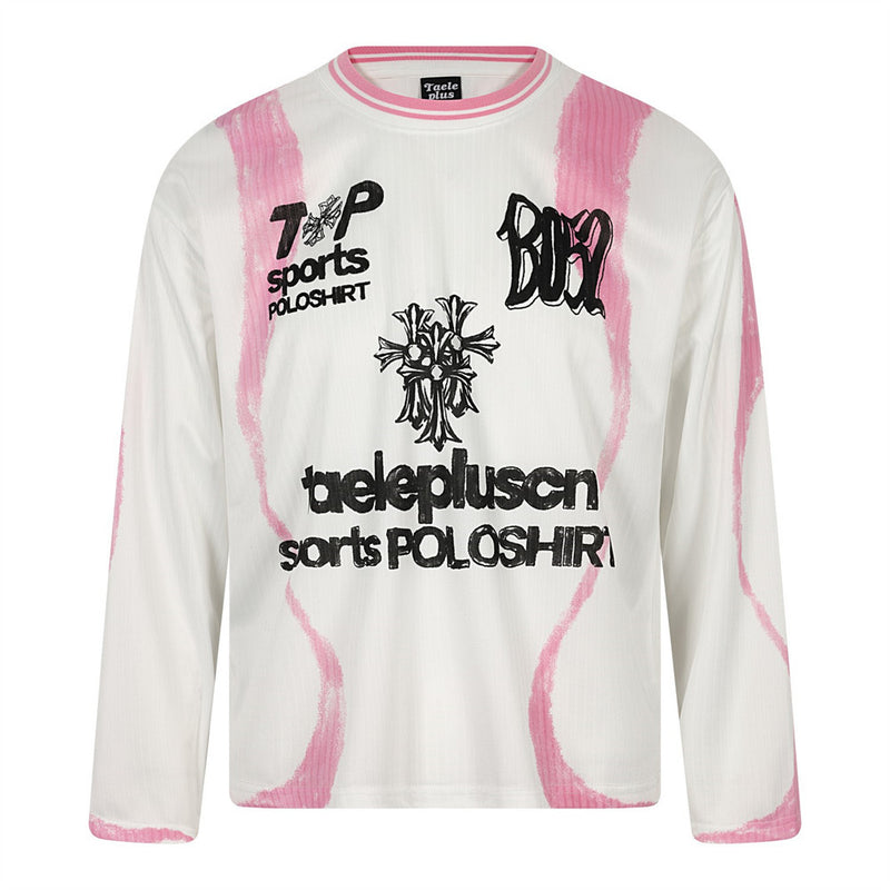 Graffiti Print Long Sleeve T-Shirt – Oversized Streetwear Sports Tee