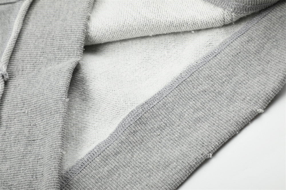 Sweat à capuche zippé « YOU » orné de perles – Sweat gris en molleton à ourlet brut