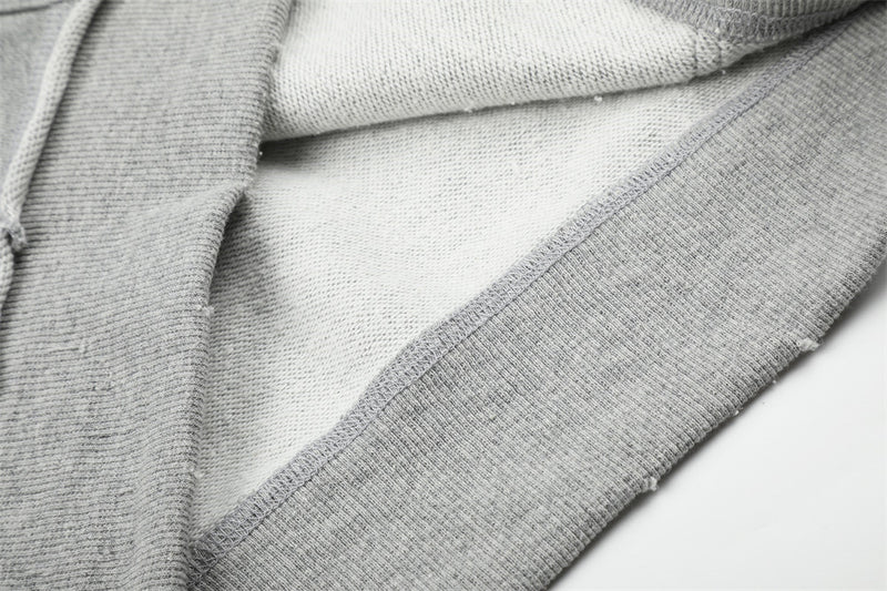 Sweat à capuche zippé « YOU » orné de perles – Sweat gris en molleton à ourlet brut