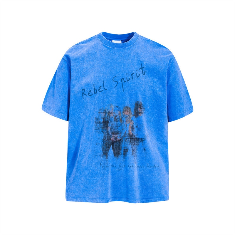 Oversized Washed Cotton Graphic T-Shirt – Rebel Spirit Vintage Band Print