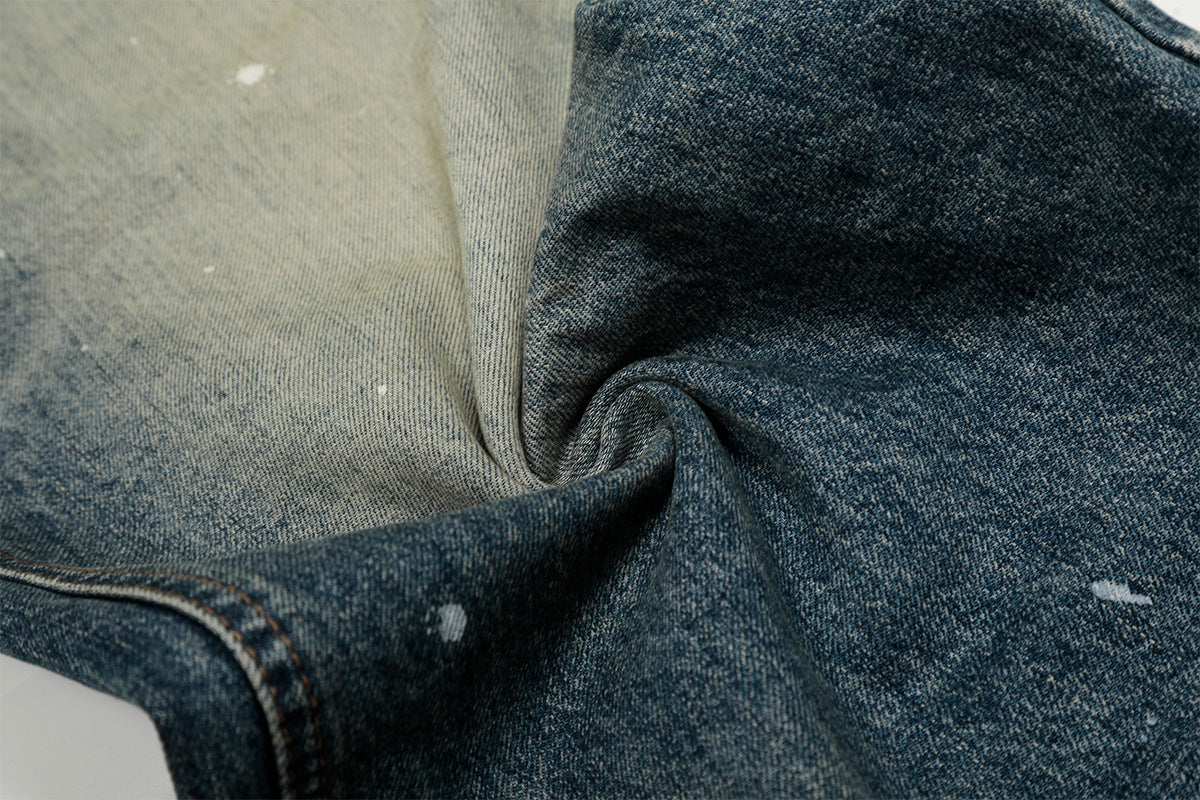 Vaqueros baggy con diseño — Denim vintage lavado de pierna ancha con salpicaduras de pintura